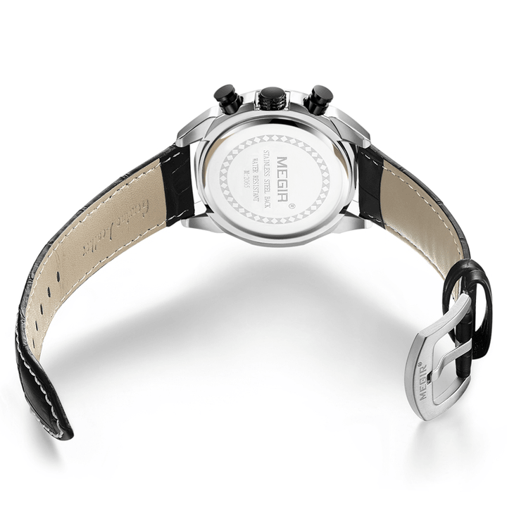 MEGIR 2065 Sport Watches Creative Chronograph Quartz Leather Strap Men Watch - MRSLM