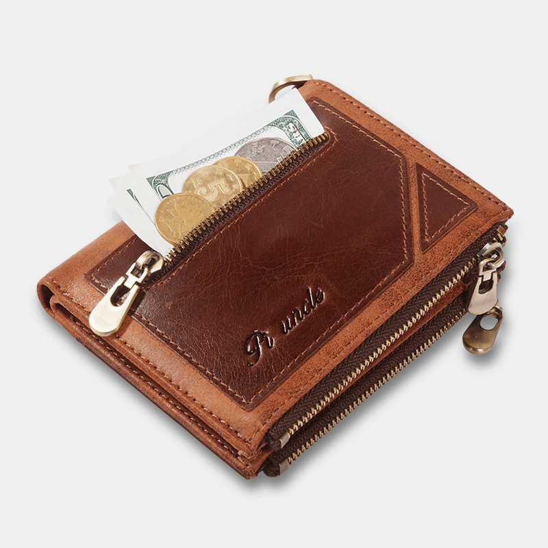 Men Bifold RFID Anti-Theft Genuine Leather Wallets Short Large Capacity Multi-Card Slot Card Holder Coin Purse Money Clip - MRSLM