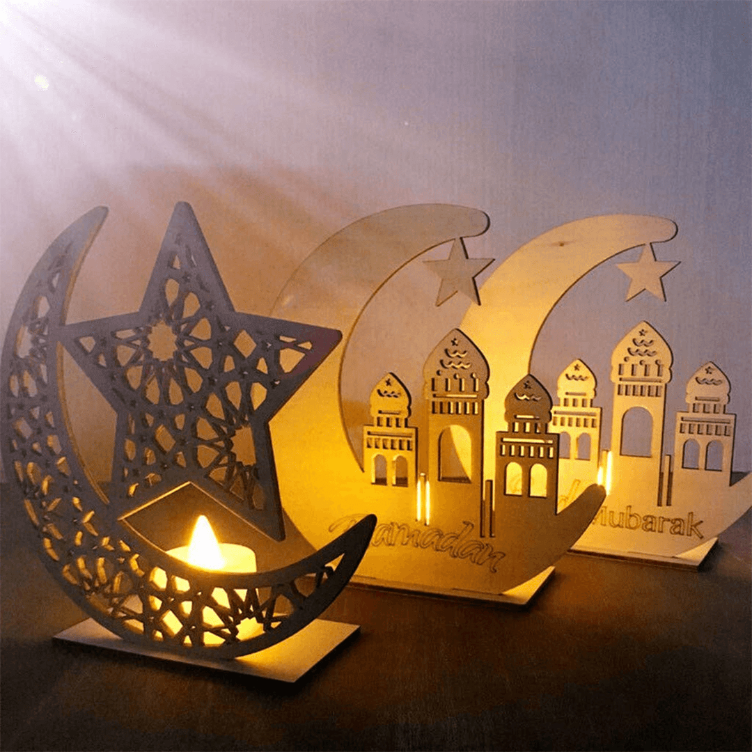 3 Types Eid Mubarak Moon Decoration Wooden Islam Mosque Plaque Pendant Ramadan Decorations - MRSLM