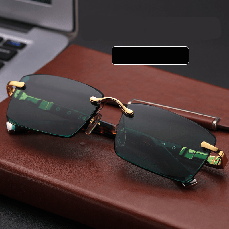 Lucky Dark Green Frameless Trimmed Sunglasses - MRSLM