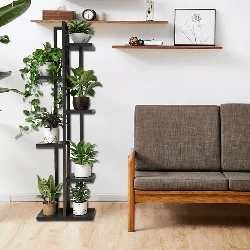 Five Tier Steel Flower Rack Plant Stand Wood Shelves Bonsai Display Shelf - MRSLM