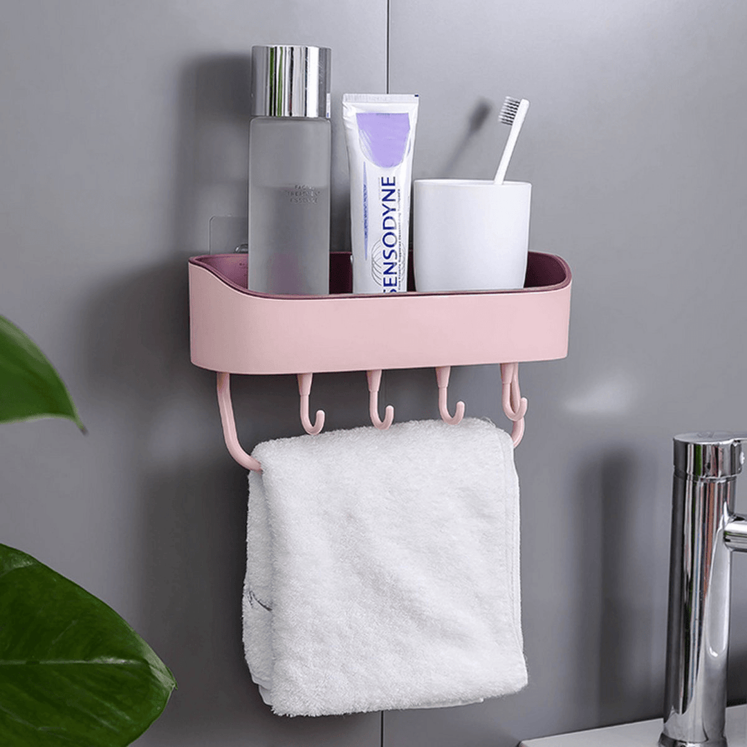 Self-Adhesive Wall Hanging Storage Rack Shelf Hook Home Kitchen Holder Organizer Towel Holder - MRSLM
