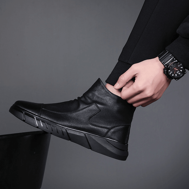 Men Synthetic Leather Warm Slip Resistant Zipper Casual Ankle Boots - MRSLM