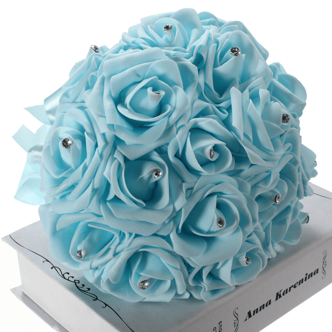 Crystal Artificial Foam Rose Flower Bridesmaid Bouquet Bridal Wedding Decorations - MRSLM
