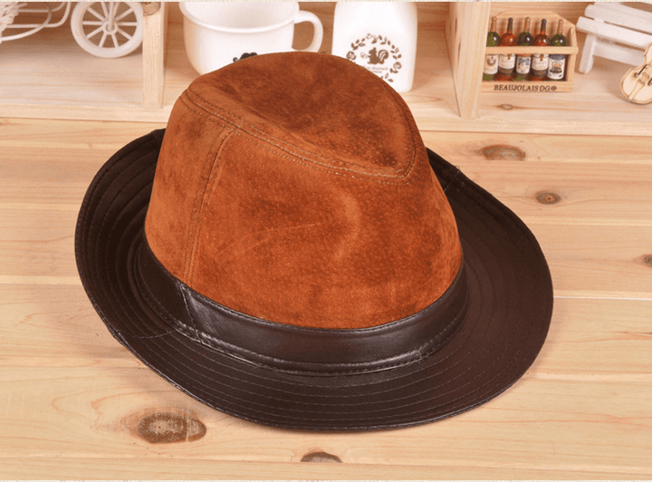 Sheep Skin Big Brim Hat Leather Top - MRSLM