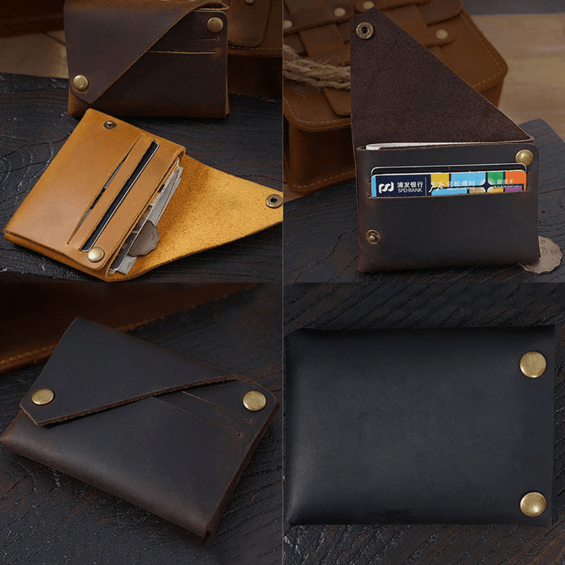 Men Genuine Leather Detachable Multi-Card Slots Card Holder Money Clips Small Mini Wallet Coin Purse - MRSLM