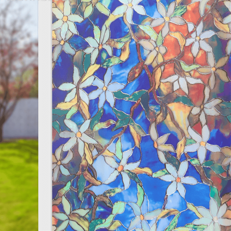 78X18In Window Film Colored Flowers Glass Sticker Bathroom Privacy Home Decoration - MRSLM