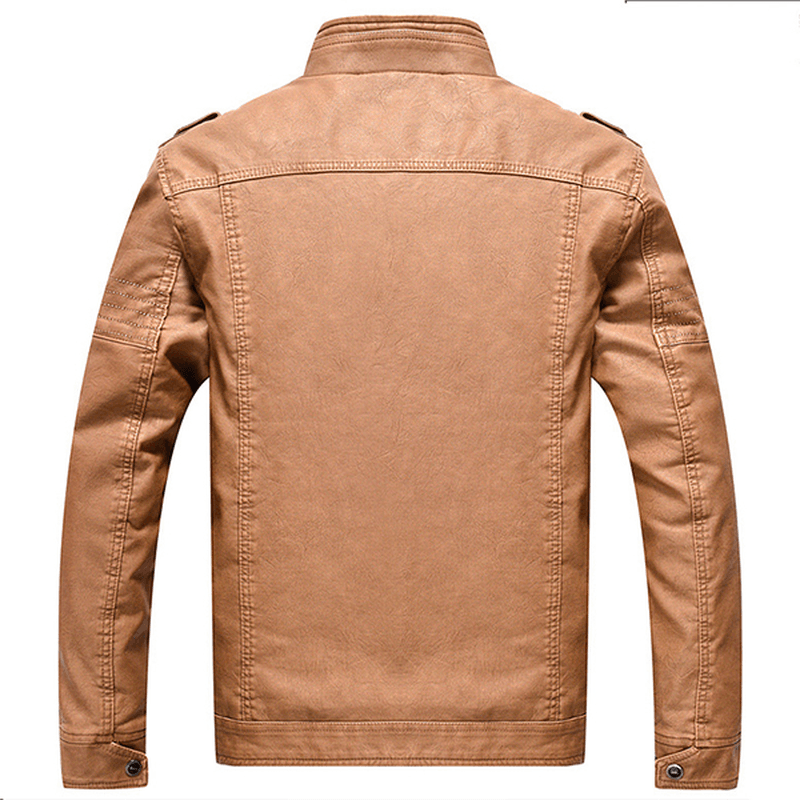 Winter Velvet plus Thick Warm Stylish PU Motor Yellow Faux Washed Leather Jacket for Men - MRSLM