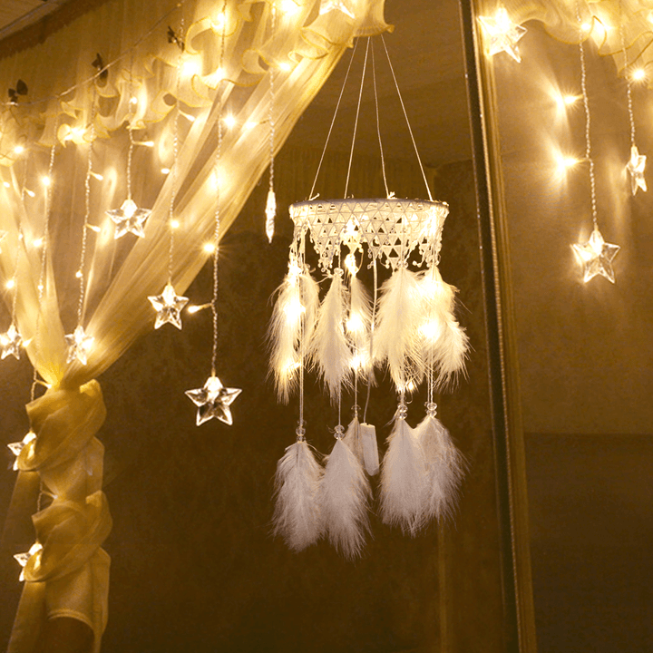 LED Light Tassel Catching Monternet Large Dream Catcher Net Creative Feathers Home Pendant Wedding Decorations - MRSLM