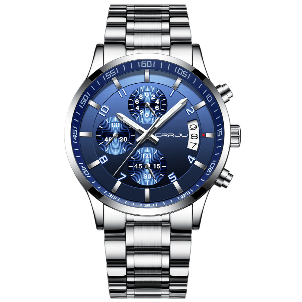 CRRJU 2214 Business Style Men Fashion Full Steel Calandar Waterproof Clock Quartz Watch - MRSLM
