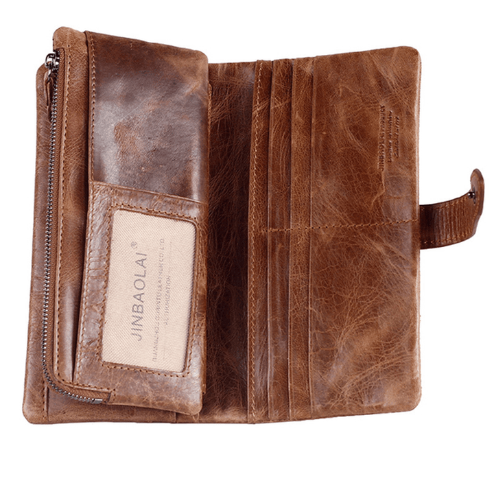 JINBAOLAI Men Genuine Leather Vintage Wallet Multicard Slots Card Holder Purse - MRSLM