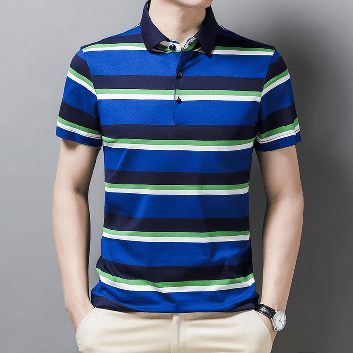 Short-Sleeved Top Ice Silk Striped Half-Sleeved Polo Shirt - MRSLM