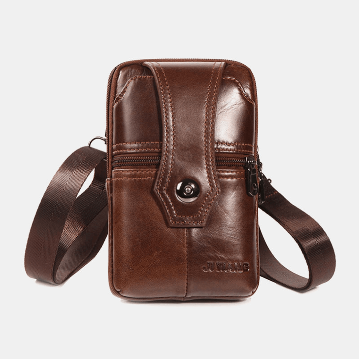 Men Genuine Leather Belt Phone Bag Casual Crossbody Bag Shoulder Bag - MRSLM