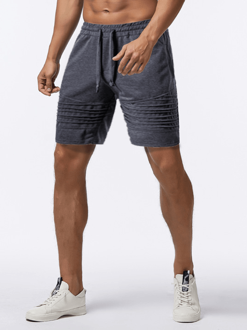 Mens Bicycle Pocket Elastic Waist Solid Color Drawstring Loose Shorts Sport Shorts - MRSLM