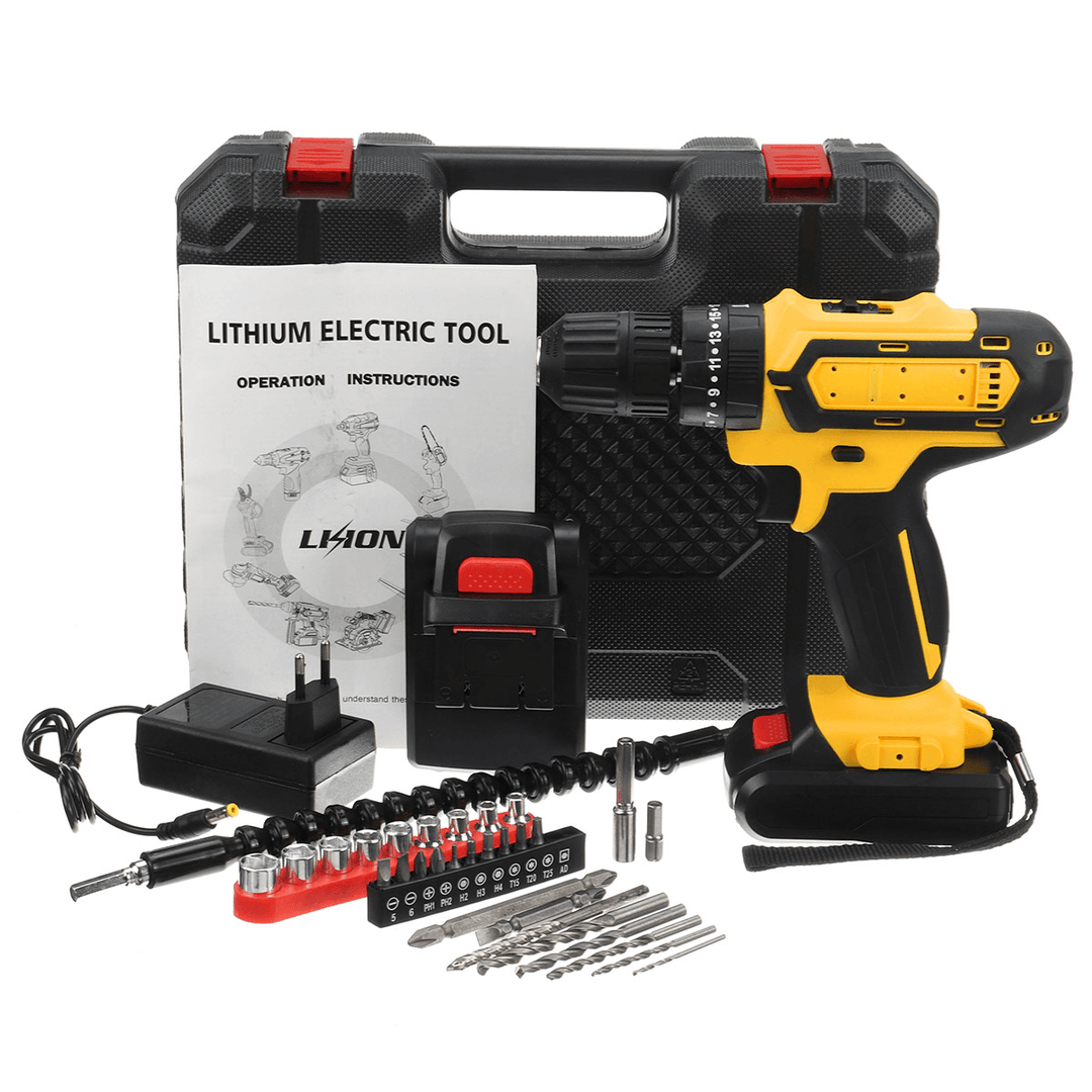 Cordless Rechargeable Electric Drill Screwdriver LED Portable Metal Wood Drilling Tool W/ 1/2Pcs Battery & Storage Box - MRSLM