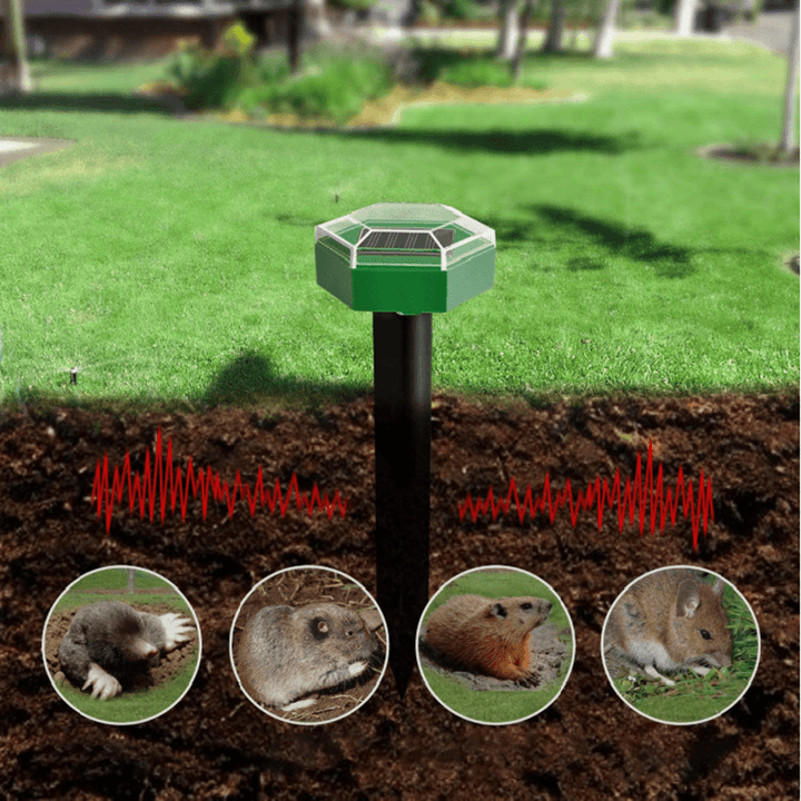 Solar Powered Ultrasonic Sonic Mouse Mole Pest Rodent Repeller Repellent Yard Led Light Repeller Outdoor Lamp Yard Garden - MRSLM