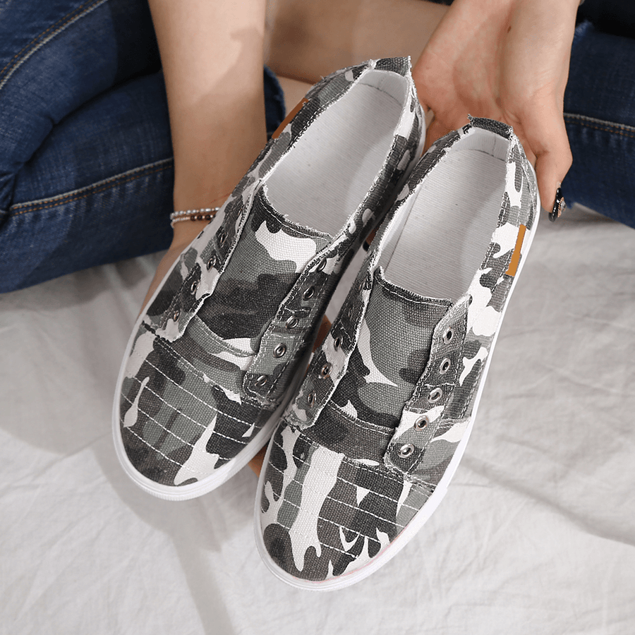 Women Camouflage Canvas Wide Fit Comfy Wearable Casual Flats - MRSLM