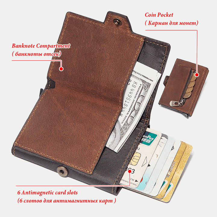 Men Retro RFID Blocking Antimagnetic Cowhide Wallet Casual Multi-Card Slot Hasp Card Holder Multifunction Money Clip - MRSLM