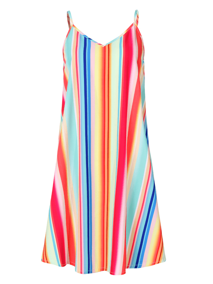 V-Neck Color Patchwork Sleeveless Summer Holiday Dress for Women - MRSLM