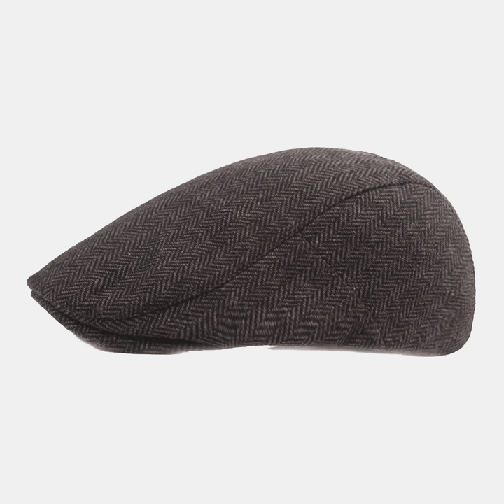 Men Cotton Herringbone Pattern Warmth Driver Hat Casual Adjustable Sunshade Forward Hat Beret Flat Cap - MRSLM