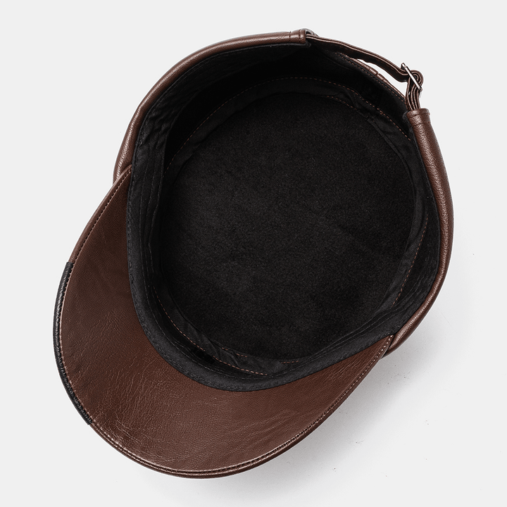 Collrown Men'S Leather Flat Hats with Color Matching Hat Warm Hats - MRSLM