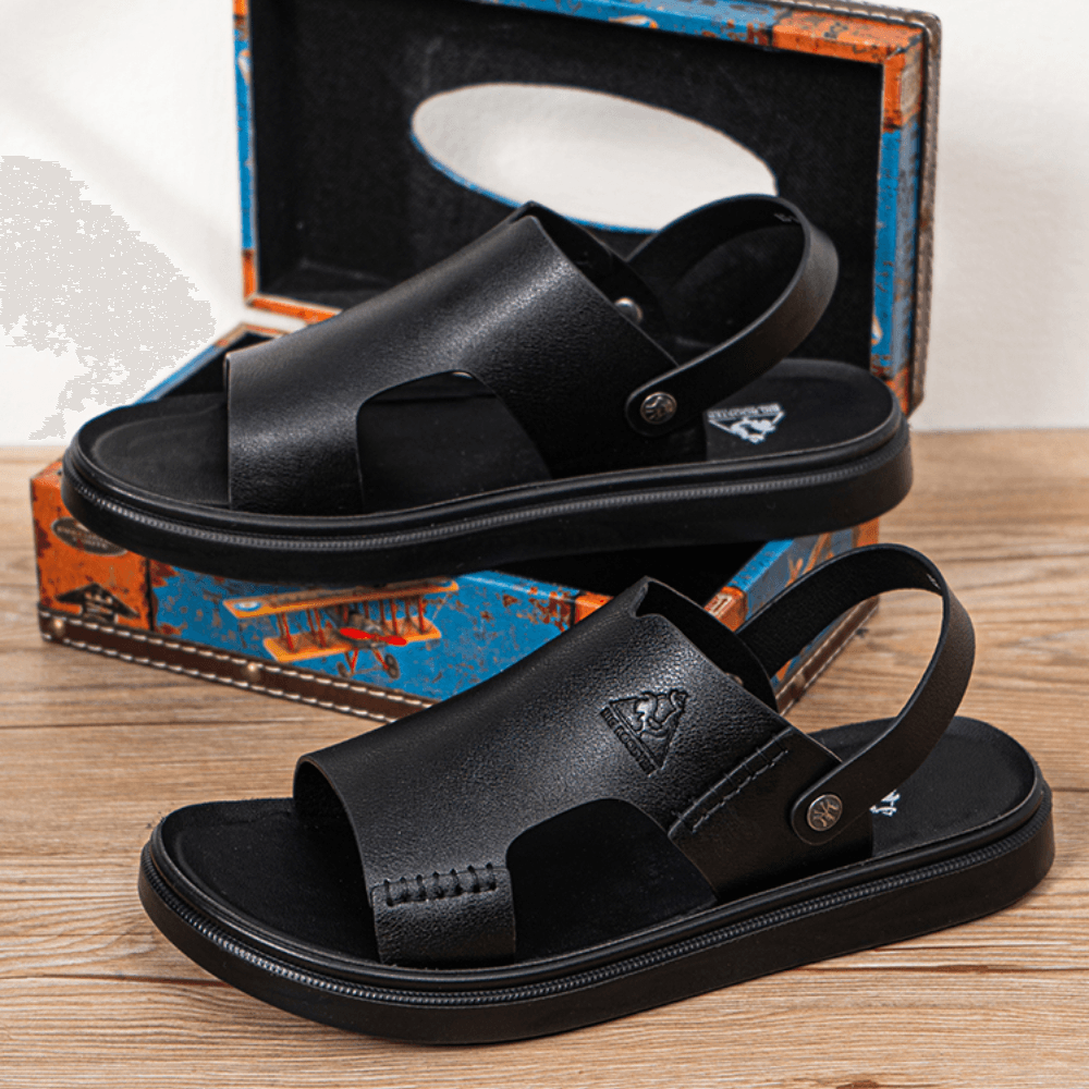 Men Cowhide Breathable Soft Bottom Non Slip Two Ways Comfy Outdoor Casual Beach Sandals - MRSLM