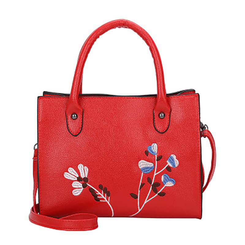 Women Embroidery Tote Handbag Leisure PU Crossbody Bag - MRSLM