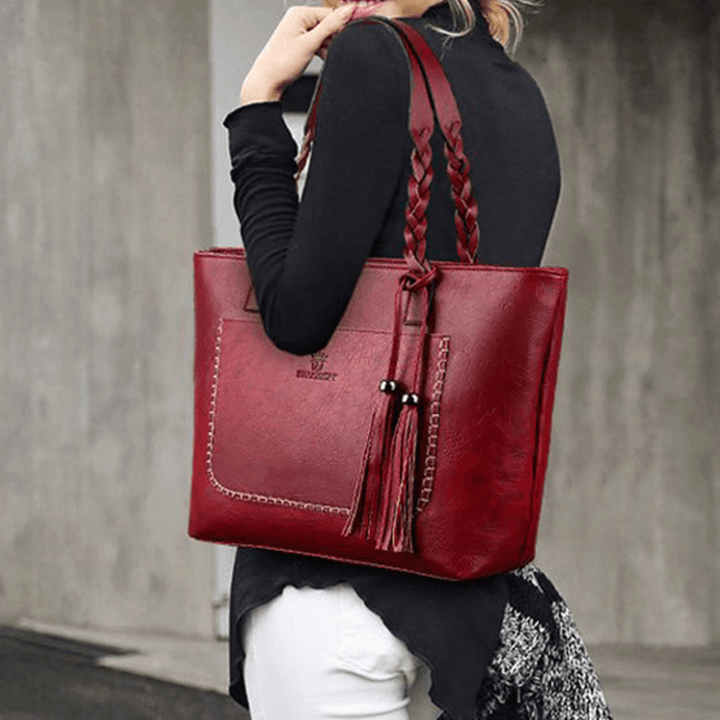 Women Retro Faux Leather Tote Bag Hangbag - MRSLM