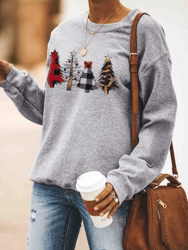 Christmas Print O-Neck Long Sleeve Sweatshirt - MRSLM