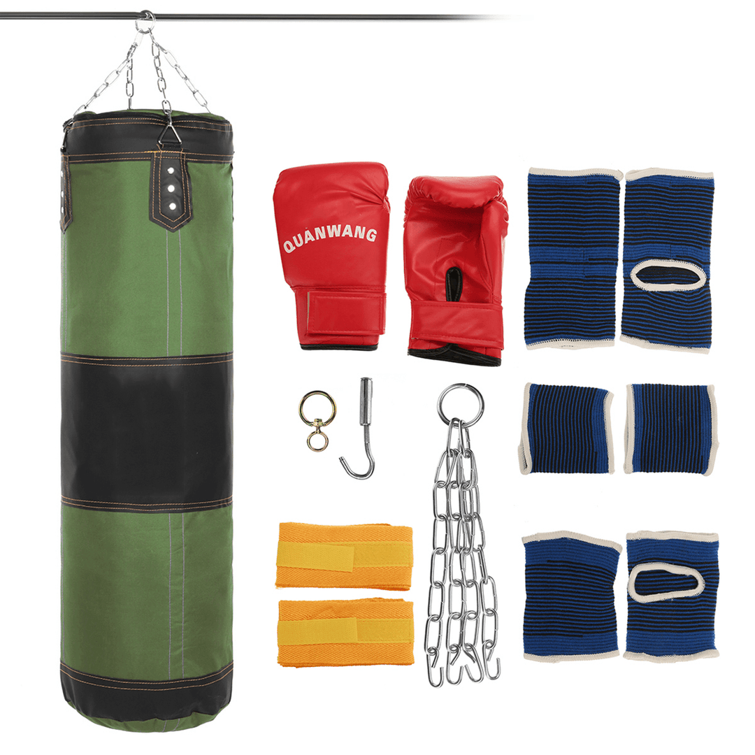 Filled Adult Hanging Punch Bag Heavy Boxing Training with MMA Gloves Hand Foot Ankle Pads Home Gym - MRSLM