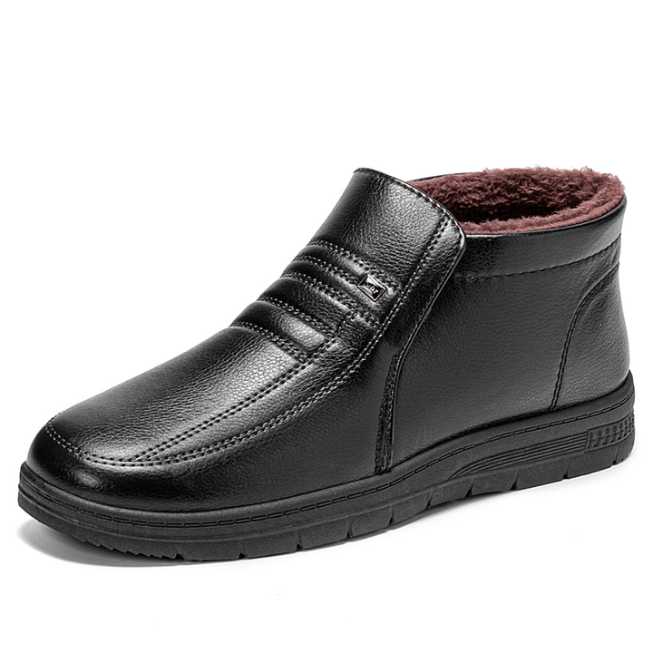 Men Winter Warm Plush Lining Leather Non-Slip Ankle Boots - MRSLM
