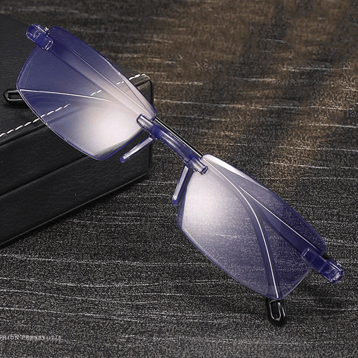 Unisex Anti-Blue Light Frameless HD Diamond Trimming Bi-Light Dual-Use Reading Glasses Presbyopic Glasses - MRSLM
