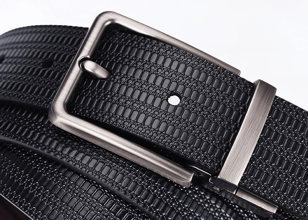 Men'S Genuine Leather Rice Grain Embossed Trouser Belt Cowhide Belt - MRSLM