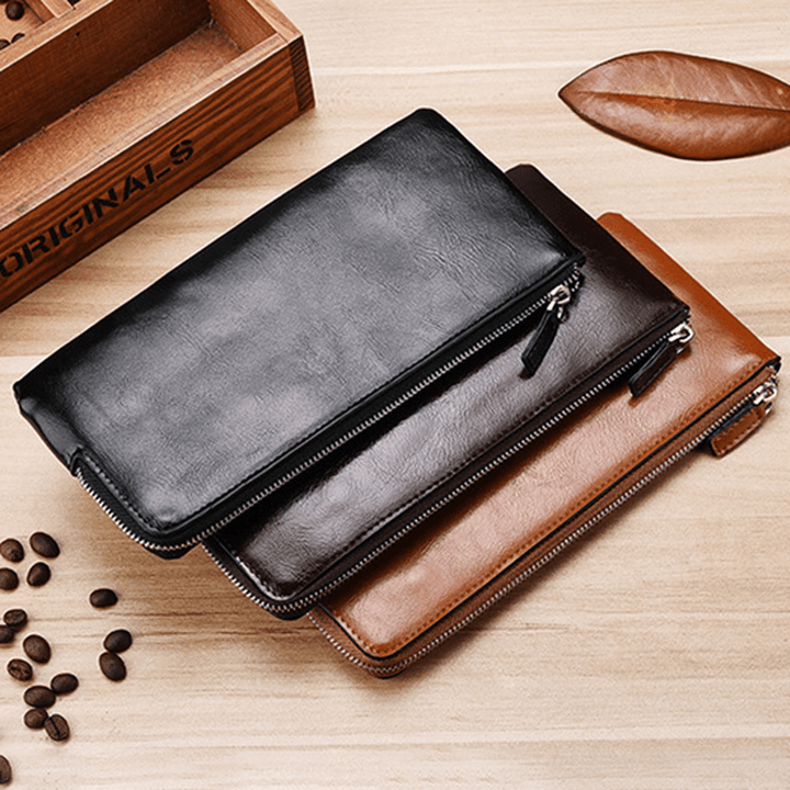 Men Genuine Leather Slim Multi-Function Long Wallet Card Hol - MRSLM