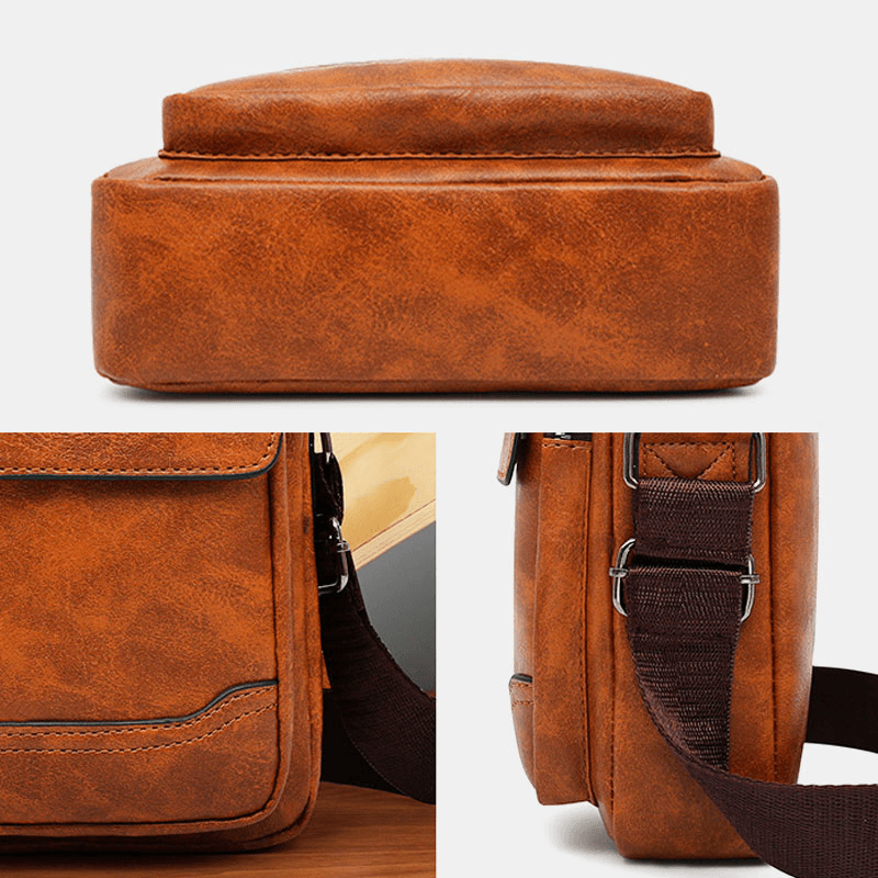 Men PU Leather Multi-Pocket Anti-Theft Retro Crossbody Bags Shoulder Bag Handbag Messenger Bag Briefcase - MRSLM