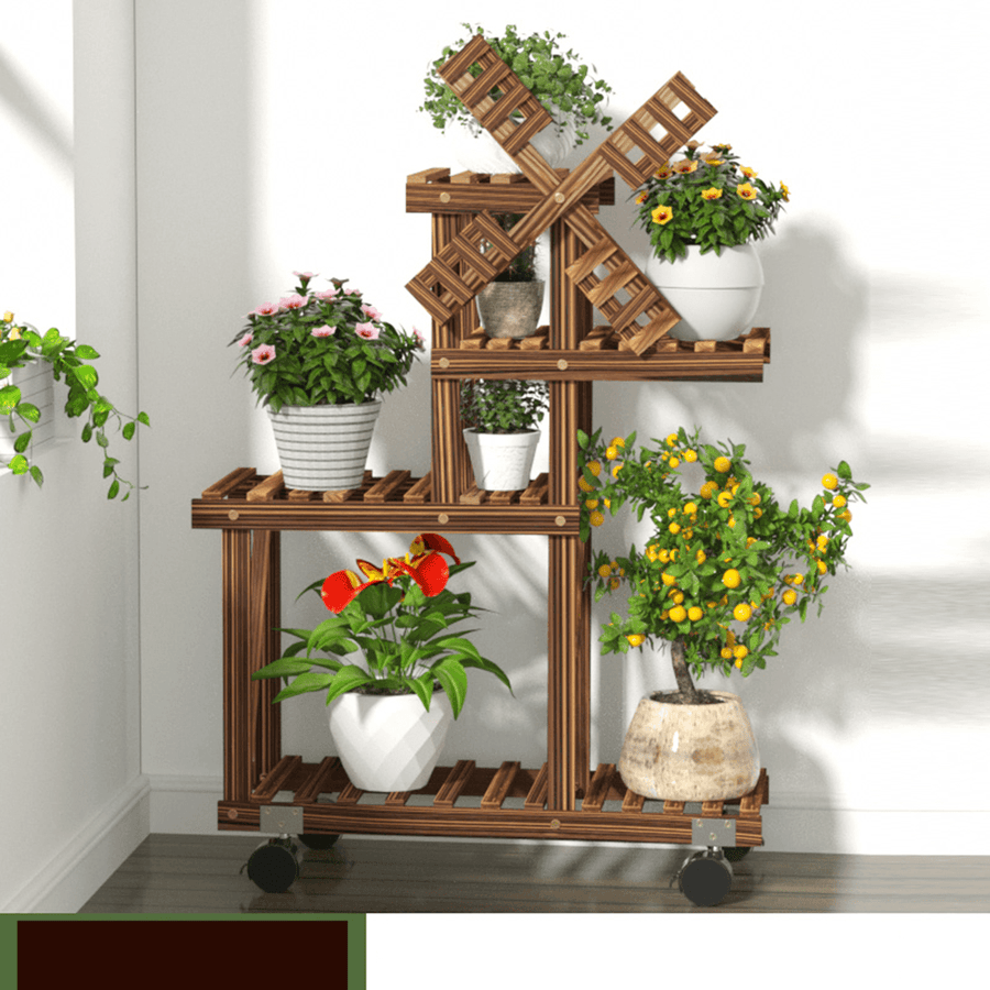 4-Tier Plant Stand Metal Wooden Shelf Flower Pot Rack Holder Indoor Outdoor - MRSLM