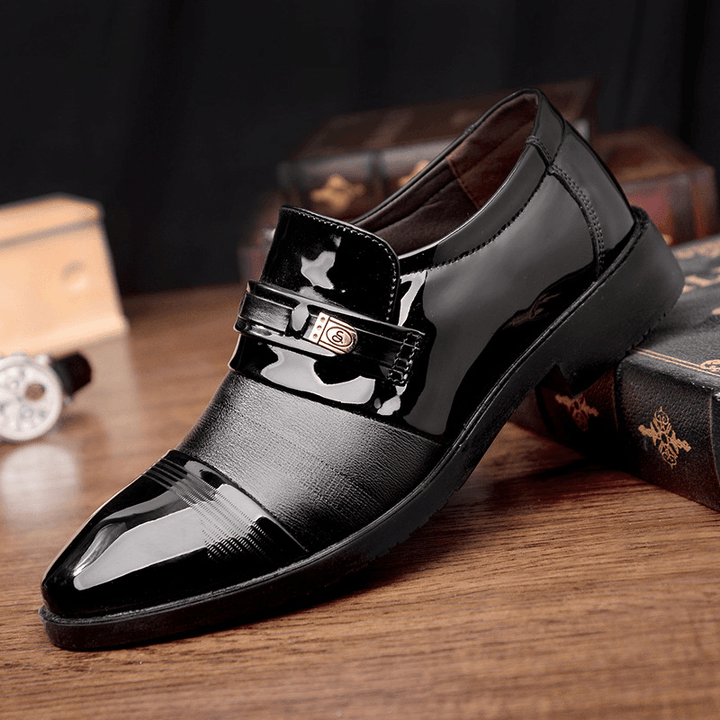 Men Leather Breathable Comfy Soft Sole Pointy Toe Dress Oxford Casual Business Shoes - MRSLM