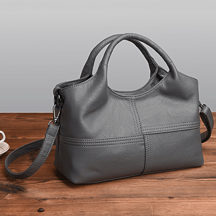 Women PU Soft Leather Handbags Stitching Solid Large Capacity Shoulder Bags - MRSLM
