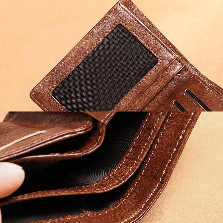 Men Genuine Leather RFID Anti-Theft Multifunction Large Capacity Foldable Card Holder Wallet - MRSLM