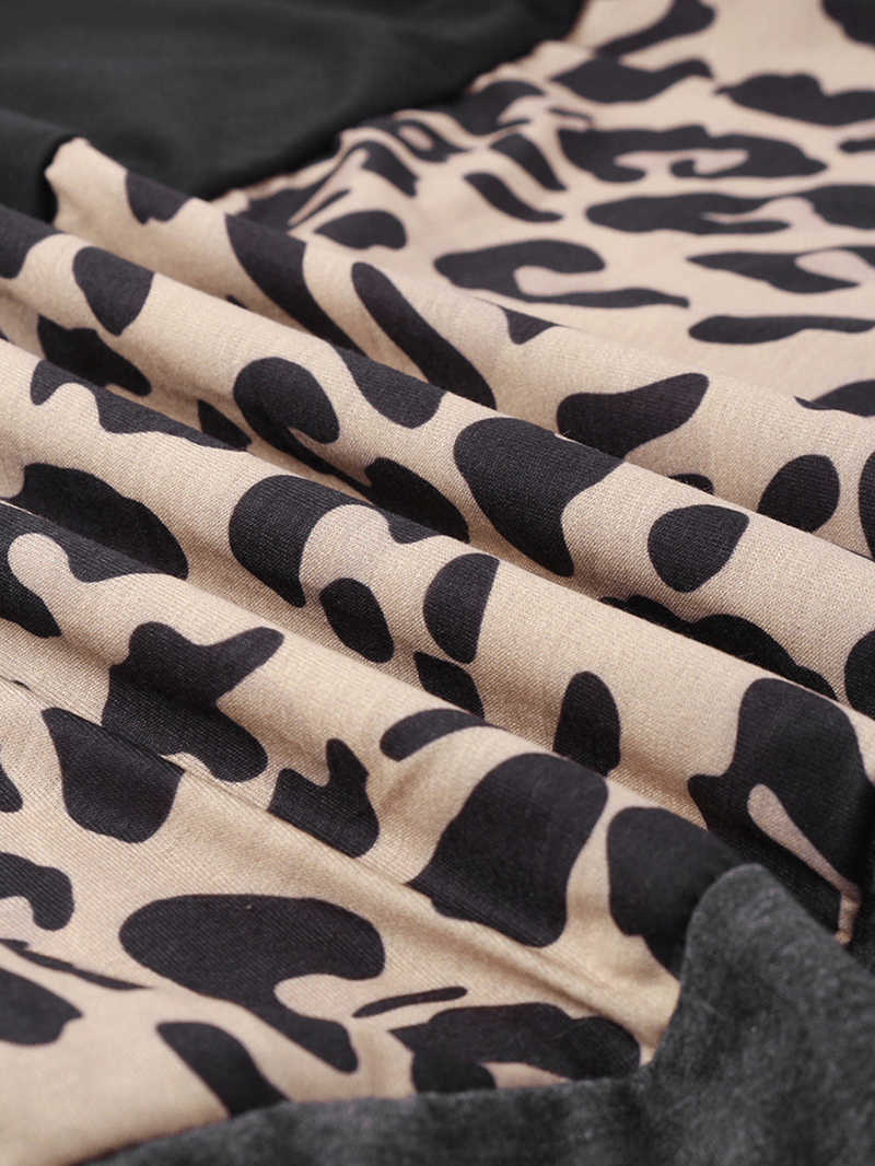 Leopard Print Patchwork Short Sleeve Causal Maxi Dress - MRSLM