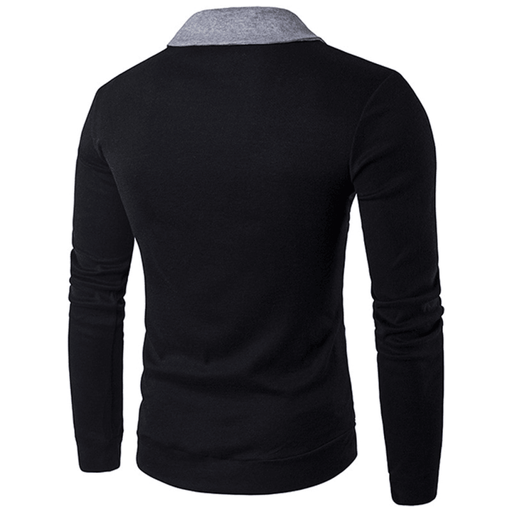 Classic Brief Fashion Neckline Sweatershirt Men'S Single-Breasted Hit Color Knitting Cardigan - MRSLM