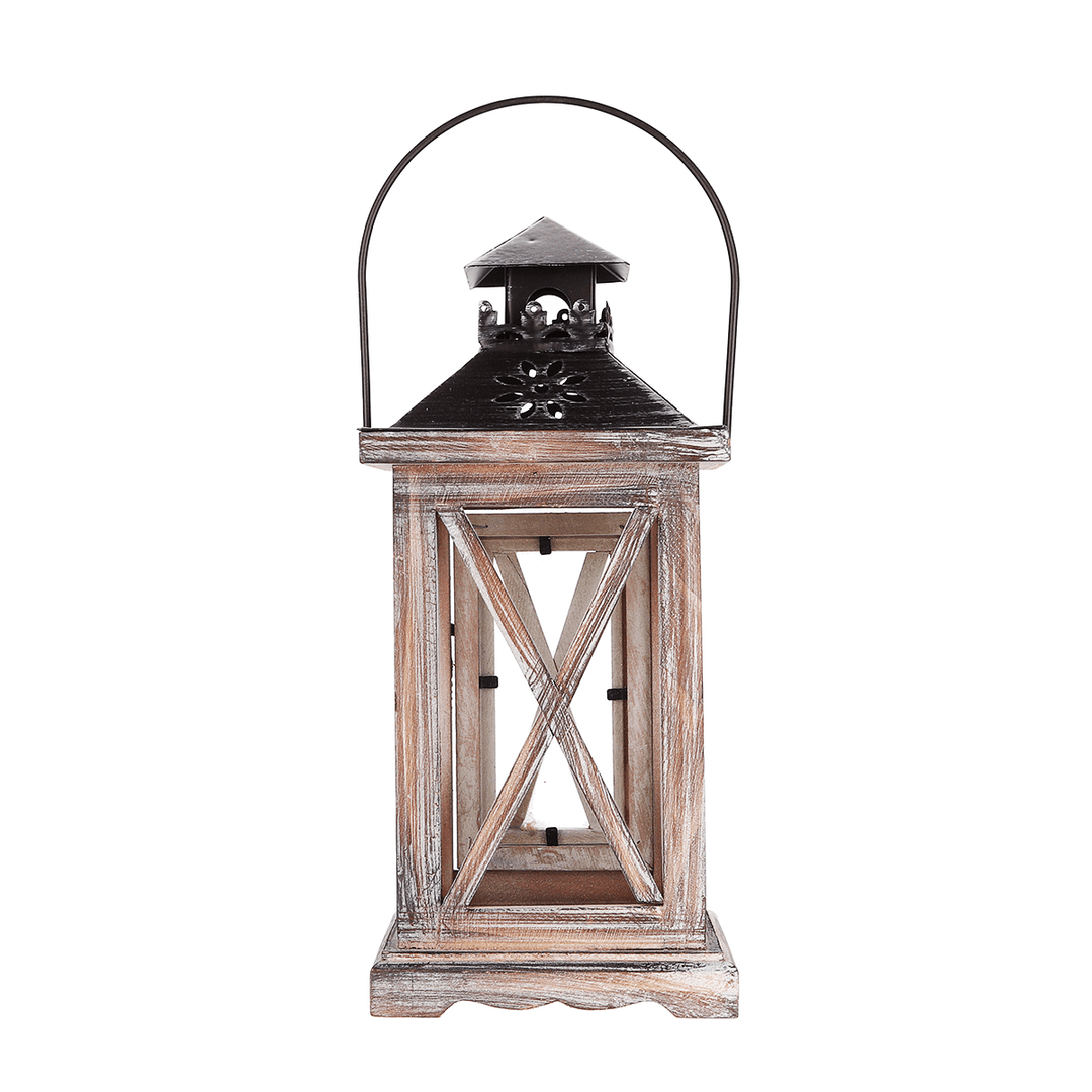 Vintage Tea Light Wooden Candle Holder Moroccan Hanging Iron Lantern Home Decor - MRSLM