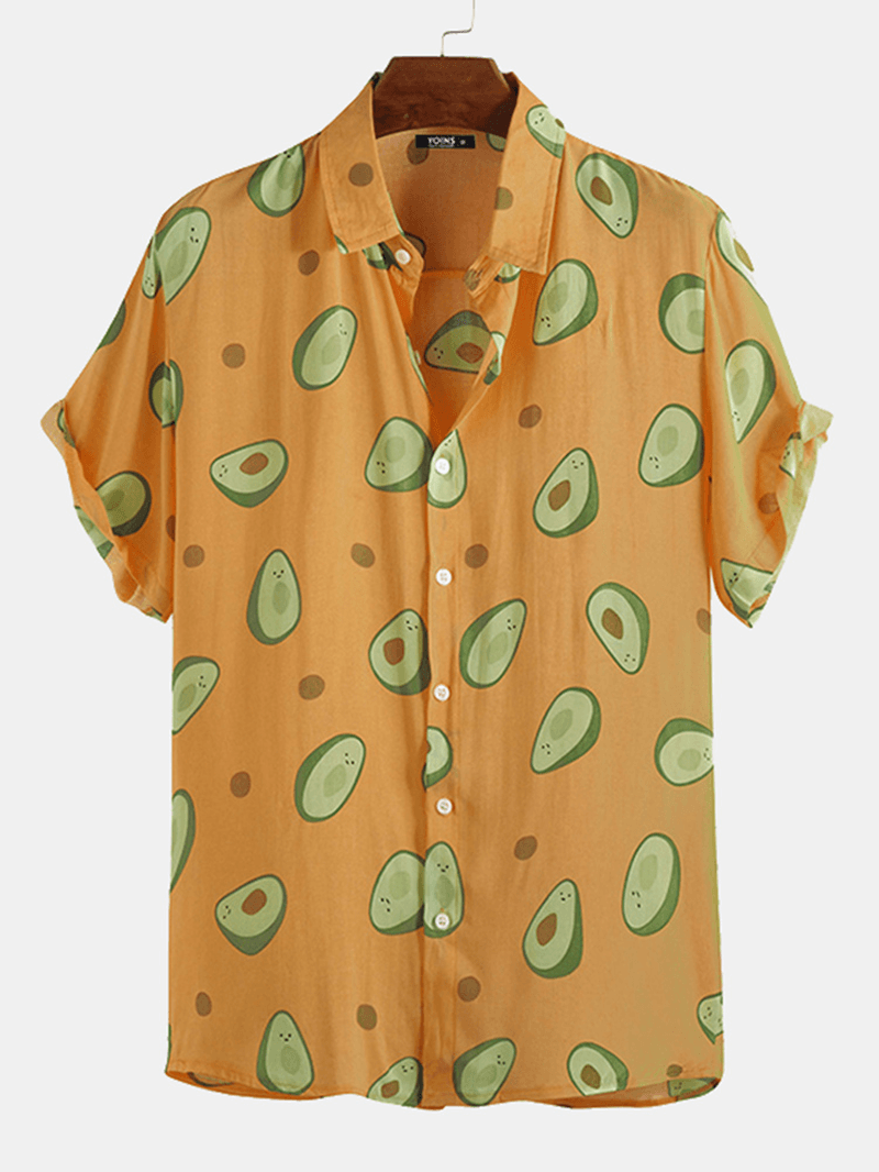 Mens Avocado Printed Summer Hawaiian Style Casual Vacation Fashion Shirts - MRSLM