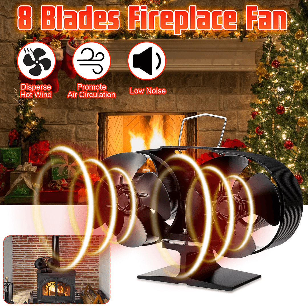 Ipree® 8 Blades Stove Fan Fireplace Fire Heat Powered Saving Eco Friendly Fireplace Fans Wood Log Burner Household Winter Warmer - MRSLM