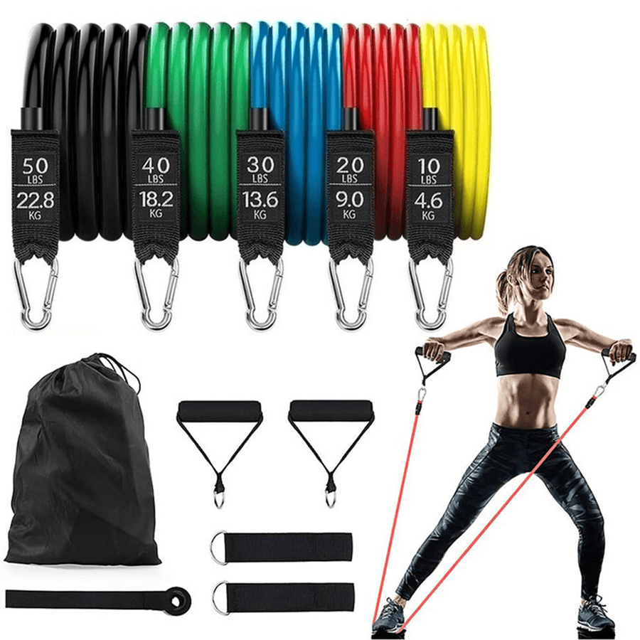11Pcs/Set 150Lbs Latex Resistance Bands Home Gym Training Exercise Pull Rope Expander Fitness Equipment - MRSLM