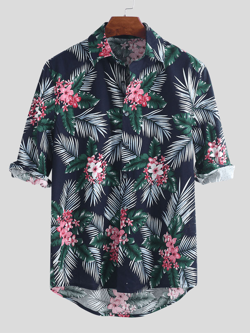 Charmkpr Men Tropical Plants Printed Hawaiian Casual Shirts - MRSLM