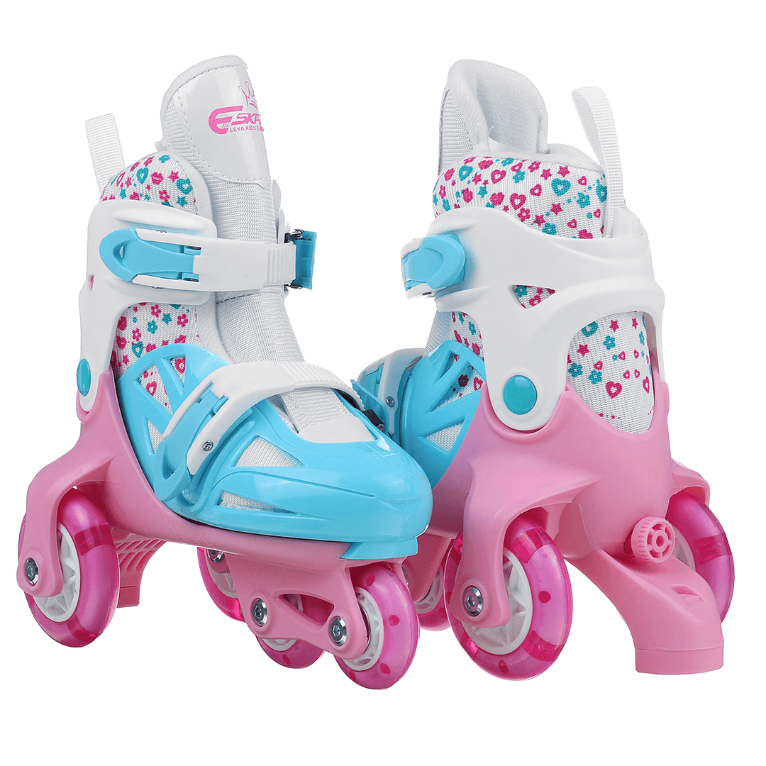 Kids Roller Skates Adjustable Double Brakes Luminous Wheels Free Skating Sneakers for Beginners - MRSLM