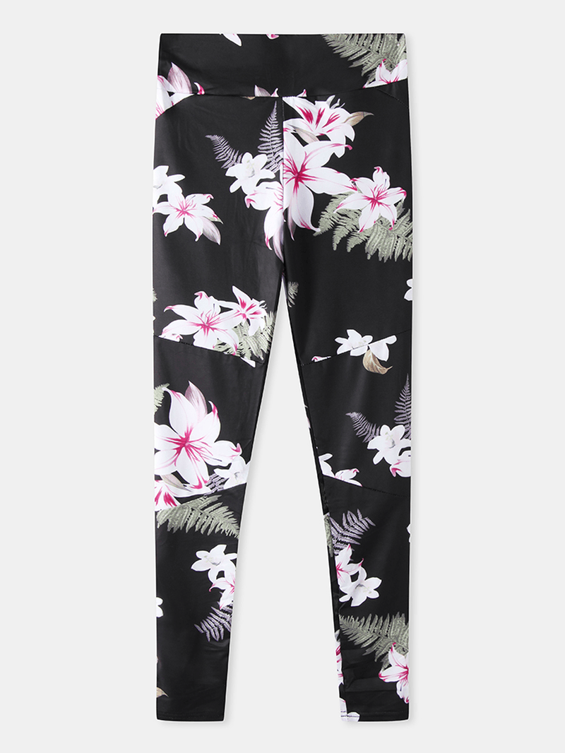 Floral Print Mesh Patchwork Sport Yoga Leggings for Women - MRSLM