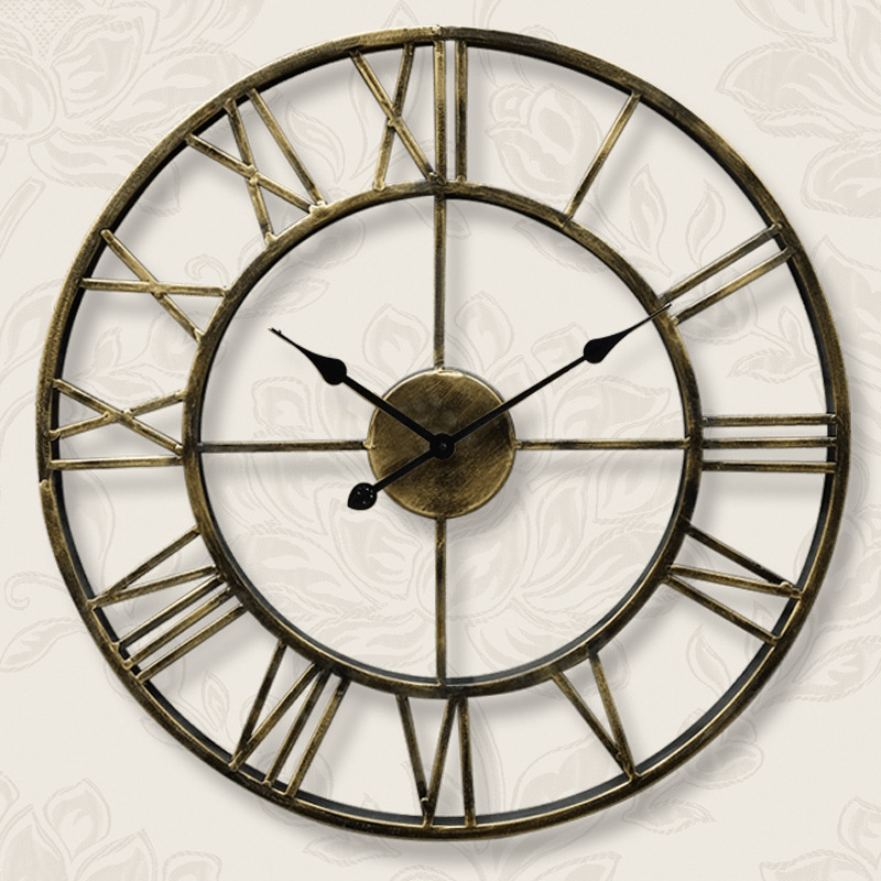 Creative Wall Clock Living Room round Hollow Out Cafe Bar Wrought Metal Vintage Wall Clock - MRSLM