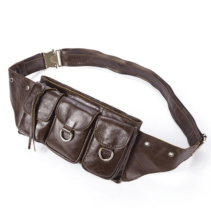 Men Vintage Genuine Leather Waist Bag Durable Retro Crossbody Bag - MRSLM